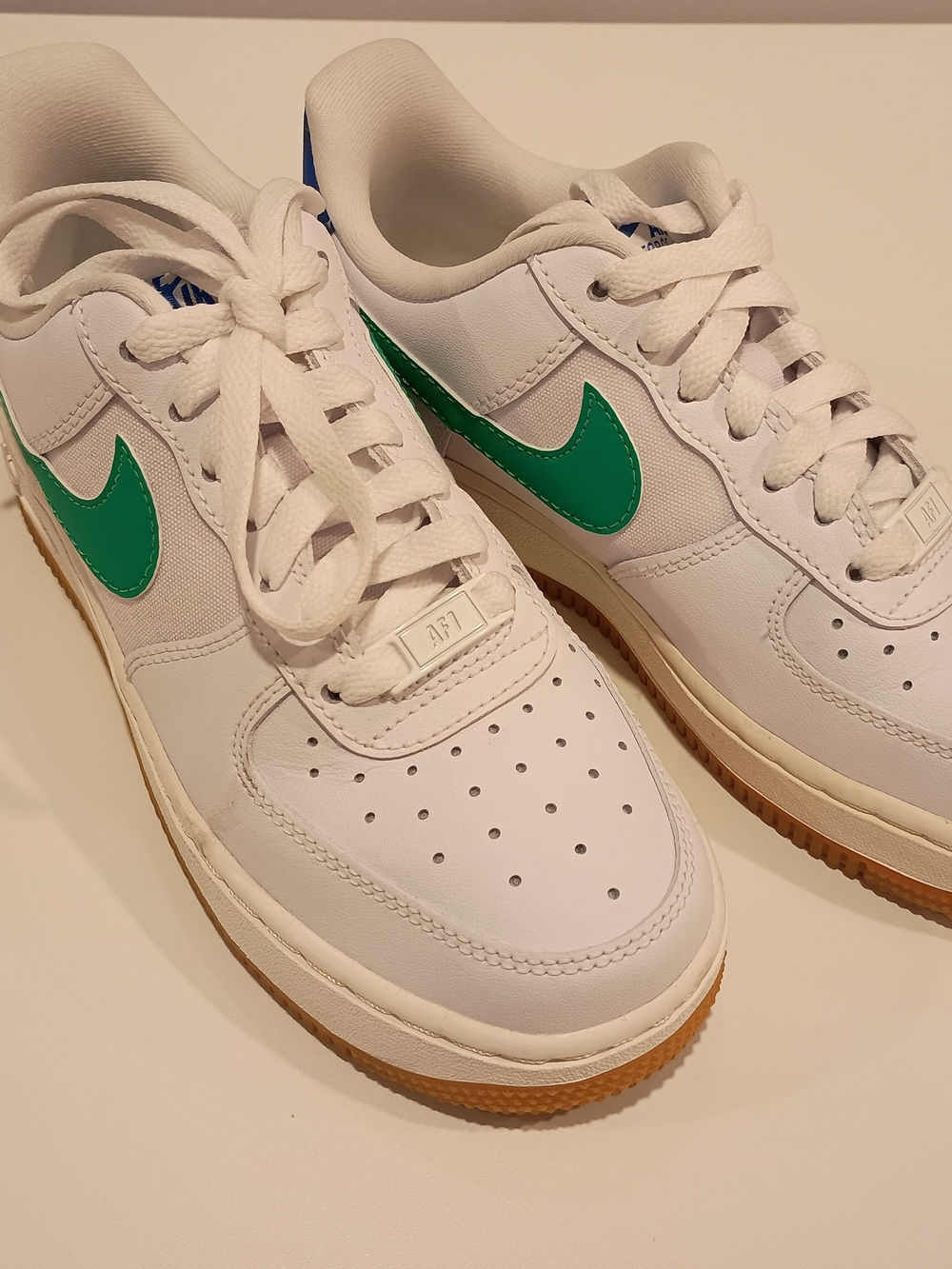 Nike White Sneakers (New) with Green Swoosh and Gum Outsole